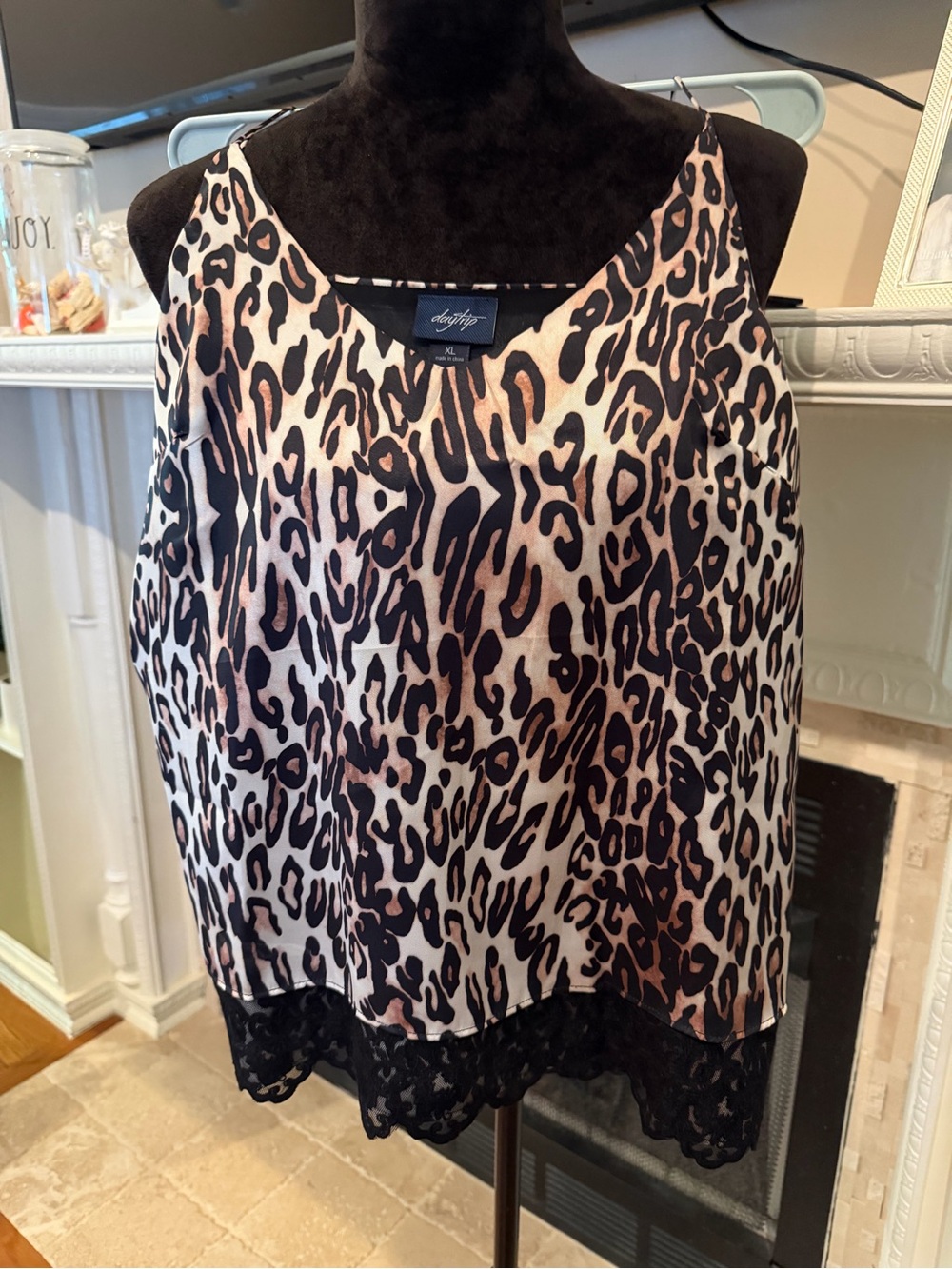 Daytrip Cream and Black Leopard-Print Lace-Trim Cami